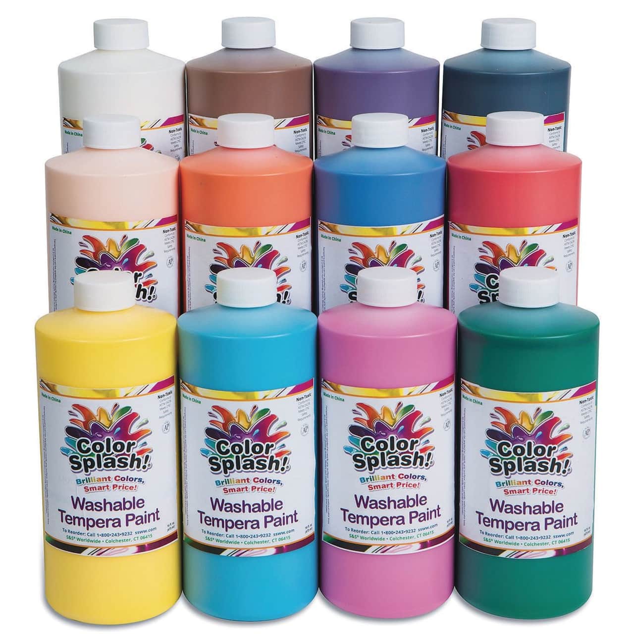 Color Splash!® Washable 12 Color Tempera Paint Set, 16oz.
